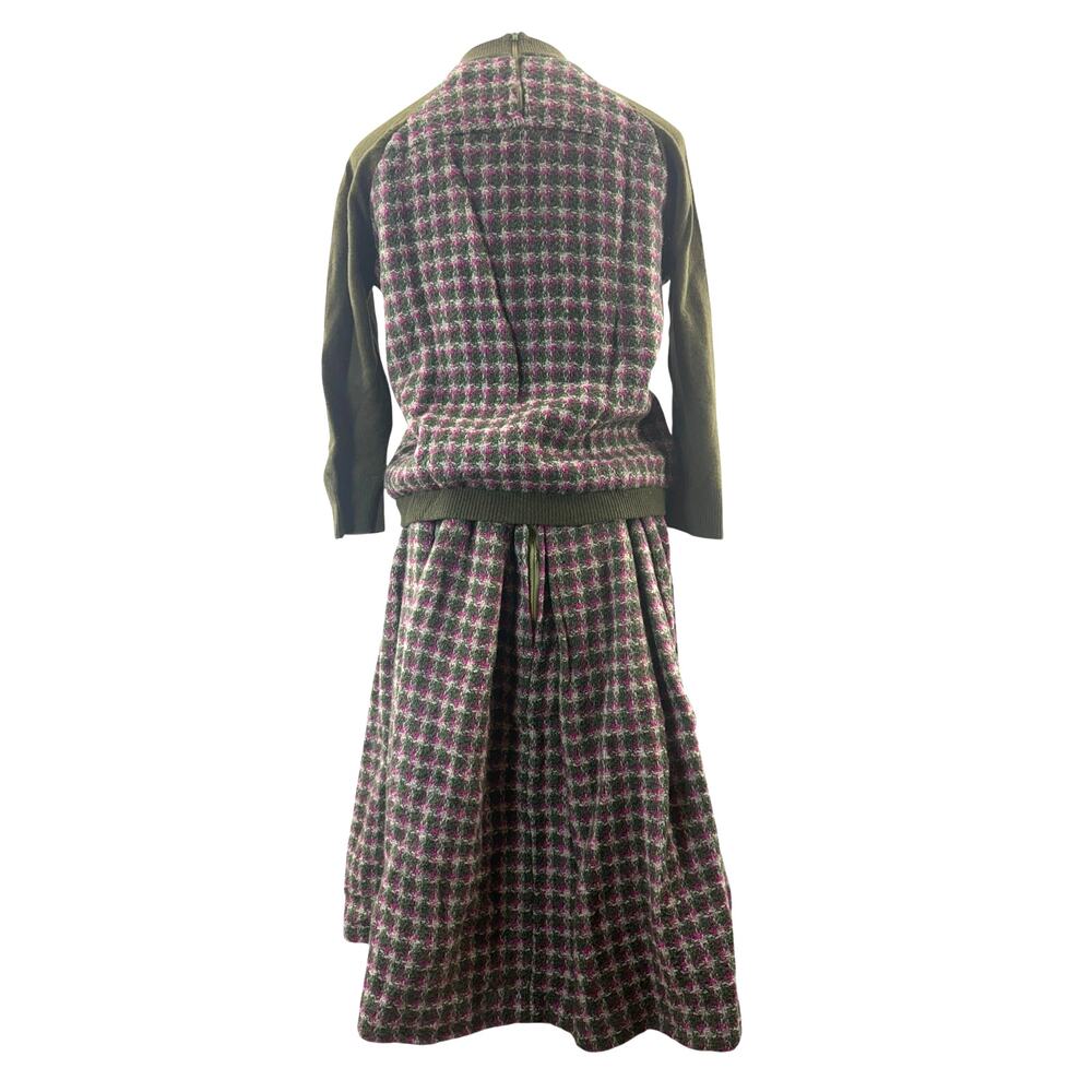 Vintage 60s Women's Medium Gays Gold Label Wool Knit Skirt Set Houndstooth - Picture 3 of 7
